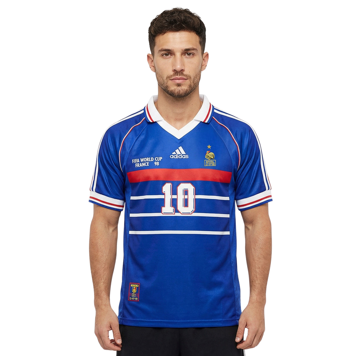 Maillot rétro France Domicile 97/98 - Final Mundial 1998, porté de face