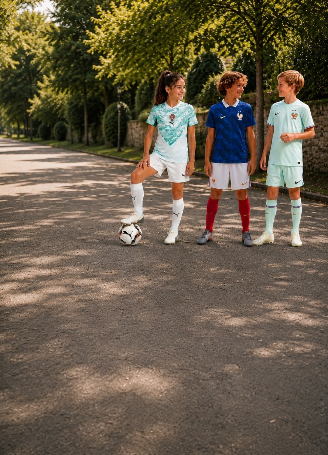 Trois enfants en ensemble maillot et short